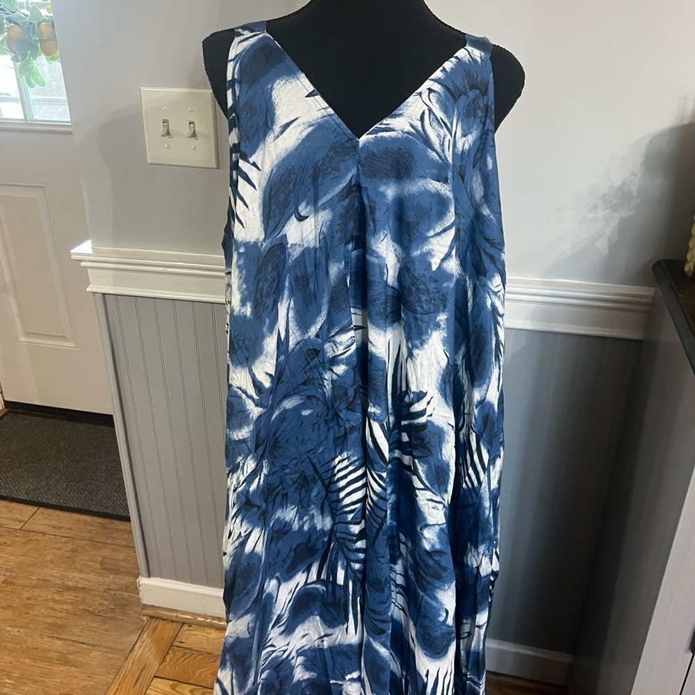 Blue and White Sleeveless Dress